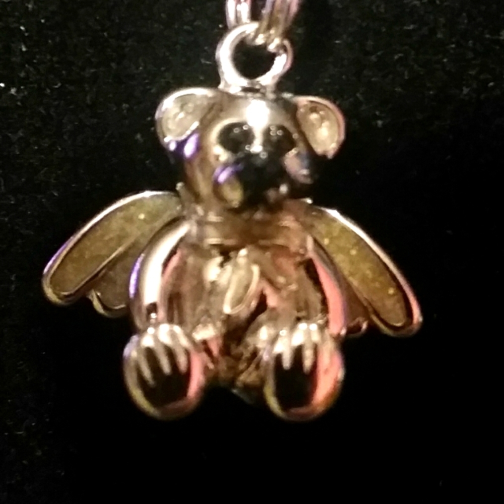 Adorable Angel Teddy Bear .925 Stamped Box Chain Necklace Protect Yours Lovely